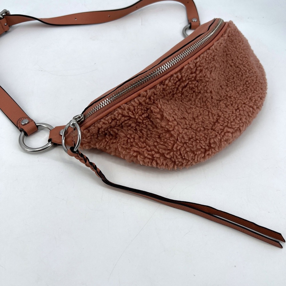 Rebecca Minkoff Shearling Sling Leather Belt Bag Fanny Pack Dusty Peach - Picture 4 of 10